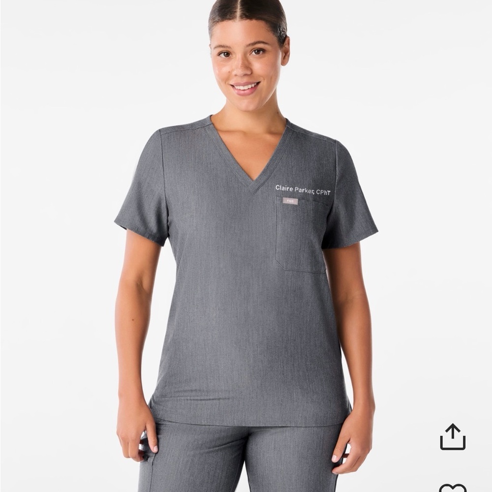 Figs Charcoal Short Sleeve V-Neck Top